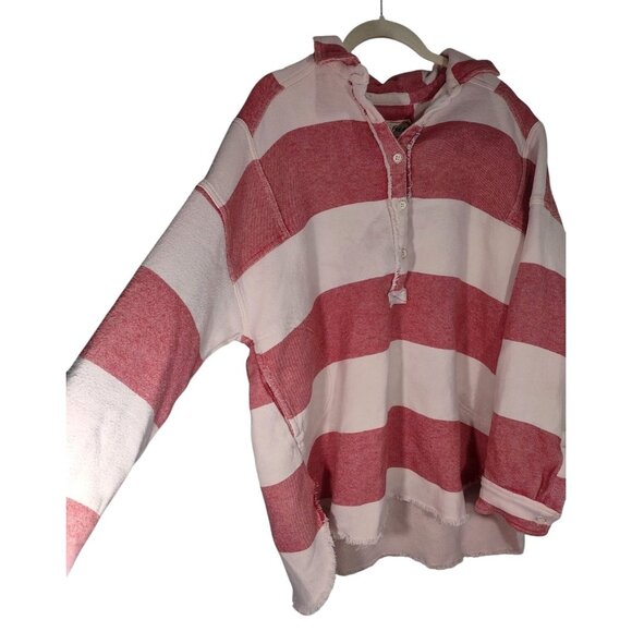We The Free Free People Arizona Sky Striped Henley Pullover Red & White Sz Large - Picture 3 of 9